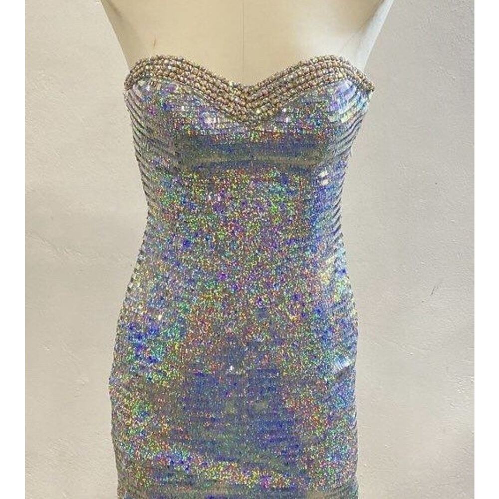 La Femme 4 Glitter Shimmer Dress Strapless Sweetheart Bodycon Evening/Prom